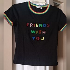 Alice + Olivia  Friends With You Beaded Teeshirt In Black  Excellent LNWOT XS